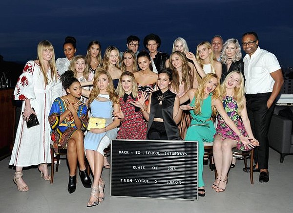 In this BTSS group photo- Amy Astley of Teen Vogue standing at far left, and in no particular order actors such as Amandla Stenberg, Kiernan Shipka, Sophia and Sistine Stallone, Halston Sage, Stefanie Scott, Dove Cameron, Willow Shields, Bailee Madison, Bella Thorne, Amanda Steele, Allie Marie Evans and Will Peltz. Photo by Donato Sardella/Getty Images.