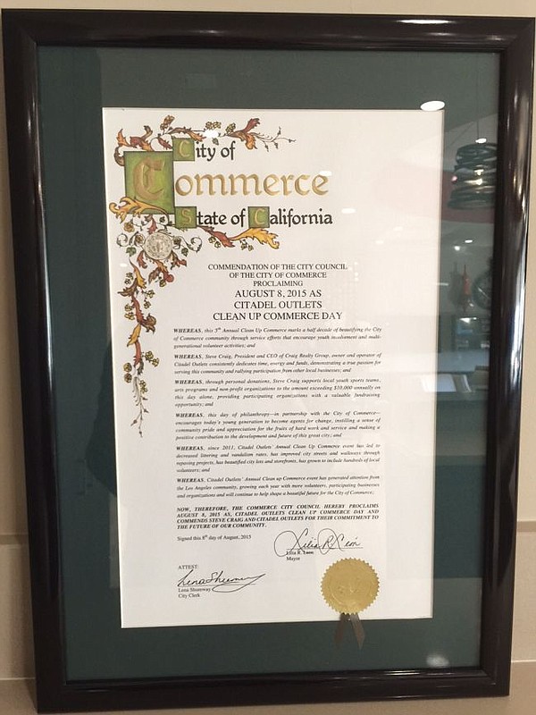 Clean-up proclamation from City of Commerce. Photo courtesy of Citadel Outlets.