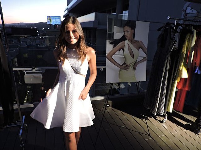 Model Becca Lane in a dress from Unique Forever's Spring '16 collection.  Photo taken Aug. 12 at W Hotel.