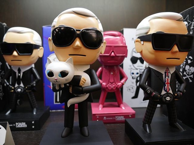 Installation of Tokidoki's Karl Lagerfeld vinyl toys at the brand's 10th anniversary party.