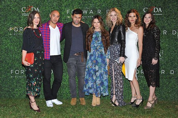 From left Erin Beatty, Max Osterweis, Juan Carlos Obando, Elyse Walker, Veronica Swanson Beard, Veronica Miele Beard and Ashley Sandall of CFDA. Photo by Donato Sardella/Getty Images for FORWARD by Elyse Walker.