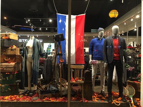 LASC window honoring victims of terrorist attacks in Paris. Photo courtesy of LASC.