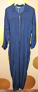 Cali Dreaming blue silk “Flight Suit” with a rose-gold zipper ($295)