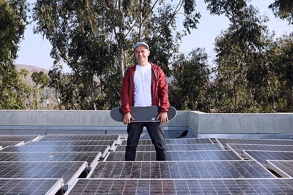 
Pierre André Senizergues on the solar paneled roof of Sole Technology. Photos courtesy Sole Technology and Etnies.
