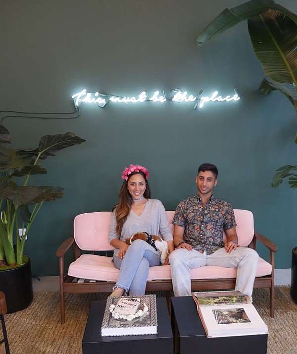 Jasmin and Cameron Larian at their Cult Gaia pop-up shop.