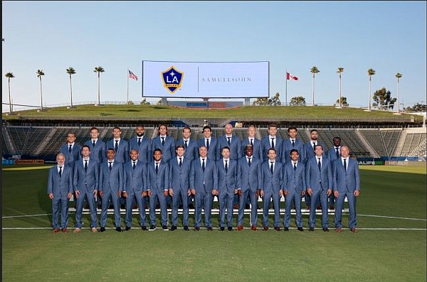 Hey folks - the LA Galaxy's new game uniforms. Joking! The team struck a partnership with the suiting brand Samuelsohn Image courtesy LA Galaxy.