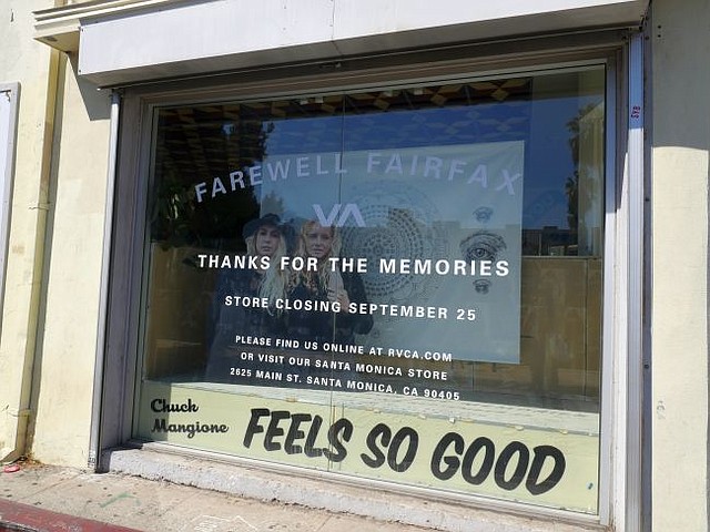 RVCA store window on the corner of Rosewood and Fairfax in Los Angeles.