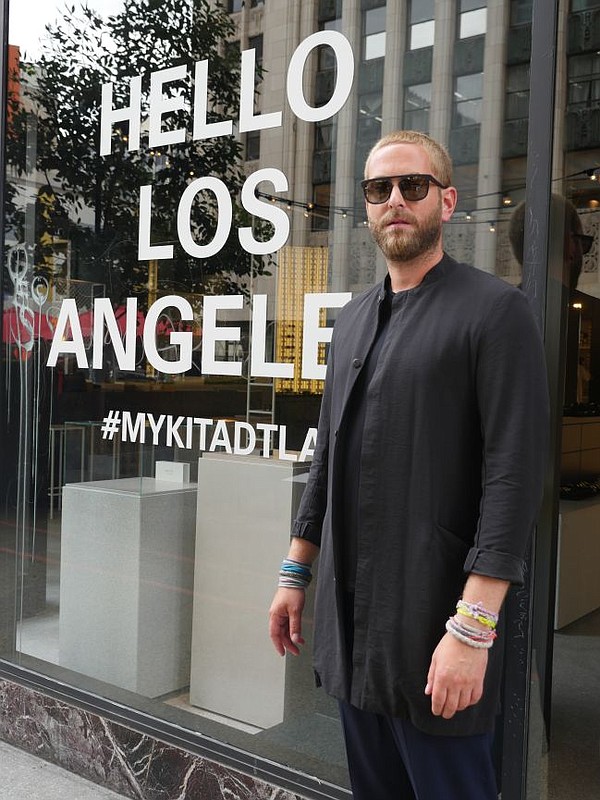 Mykita's founding partner and creative director Moritz Krueger, in front of his brand's downtown Los Angeles store.