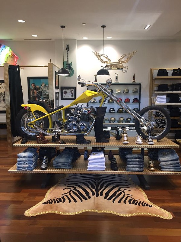 The motorcycle at Robin's Jean Nashville store. Image courtesy Robin's Jean.