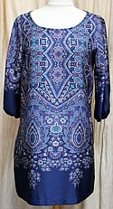 Silk dresses from the designer, blue paisley shift dress with hidden pockets $258