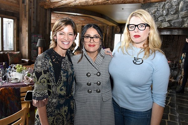 Glamour Editor in Chief Cindi Leive, actress Salma Hayek, and Amanda de Cadenet, founder of Girl Gaze at Glamour’s lunch for female filmmakers sponsored by South Coast Plaza and held at the Sundance film festival in Park City, Utah on Jan. 24, 2017 (Photo by Vivien Killilea/Getty Images for Glamour)