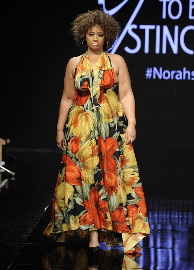 BEVERLY HILLS, CA - MARCH 16:  A model walks the runway wearing Norahs Khan Designs at Art Hearts Fashion LAFW Fall/Winter 2017 - Day 3 at The Beverly Hilton Hotel on March 16, 2017 in Beverly Hills, California.  (Photo by Arun Nevader/Getty Images)