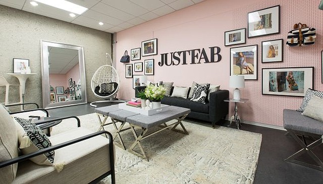 A look at recently completed brand room at JustFab's headquarters. Image courtesy of Laurel & Wolf.