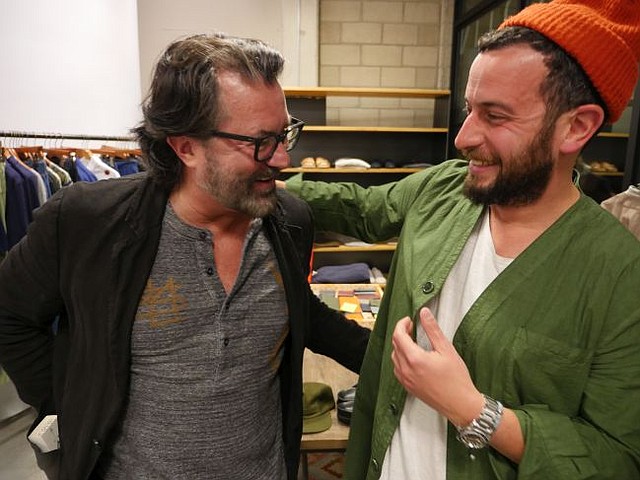 Billy Reid, left, and Josh Peskowitz at debut for Billy Reid Made-to-Measure pop-up on May 11.