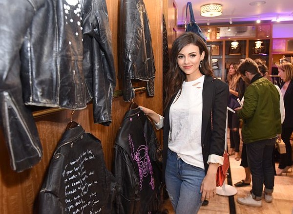 Victoria Justice at What Goes Around Comes Around's Pirates of the Caribbean jacket wall. Image by Vivien Killilea/Getty Images for Disney Consumer Products.