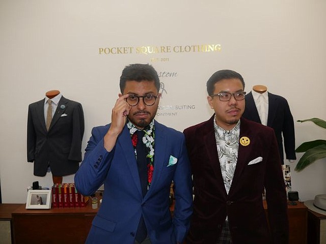Rodolfo Ramirez, left and Andrew Cheung at 1st anniversary of the Pocket Square Clothing boutique.