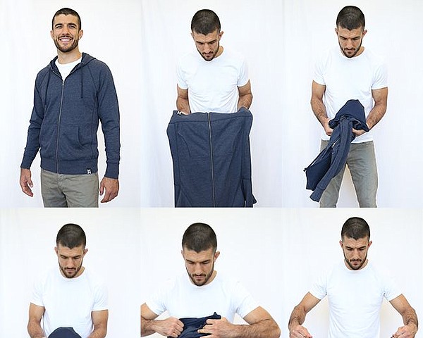 Hero Hoodie demonstrated as a backpack