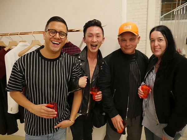 Seen at 3.1 Phillip Lim's Lunar New Year party, from left Johnathon Gonzalez, Project Runway winner Kentaro Kameyama, Hector Simancas and Teresa Kanode Ross.