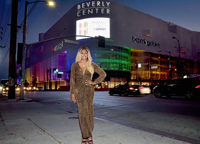 Laverne Cox outside of a rainbow lit Beverly Center. Image courtesy of Beverly Center