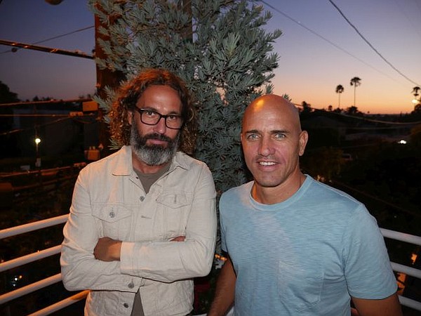 John Moore, left, and Kelly Slater at Ron Herman party for S.E.A. Jeans. Photo by Andrew Asch
