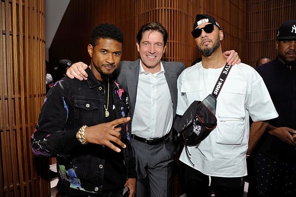 Bally CEO Frédéric de Narp with Usher, left, and Swizz Beatz. Photo by John Sciulli/Getty Images for Bally