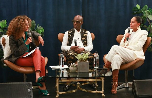 Dapper Dan of Harlem and Tracee Ellis Ross discuss the impact of the arts on culture moderated by Elaine Welteroth. Photo by Sansho Scott/BFA.com