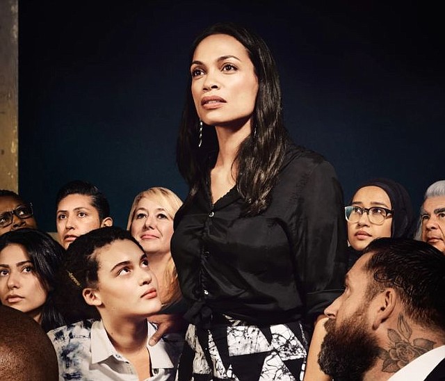 Rosario Dawson in For Freedom's update of Norman Rockwell's Freedom of Speech. All images courtesy of For Freedoms