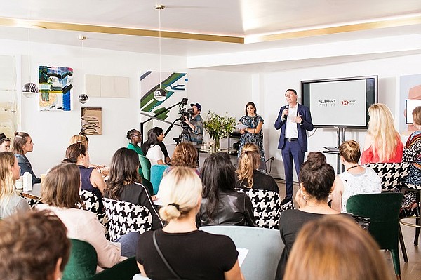 Debbie Wosskow of AllBright and Mark Pittsey of HSBC address guests during Pitch Day in West Hollywood, Calif.
Photo: Marissa Maharaj.