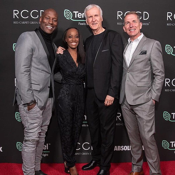 From left, Tyrese Gibson, Samata Pattinson, James Cameron and Harold Weghorst 
Photo: Vegan Fashion Week