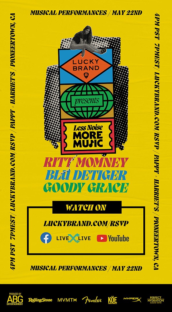 On May 22, Lucky Brand will host "Less Noise, More Music" a virtual concert streamed live from Pioneertown, Calif.'s Pappy + Harriet's.
Image: Lucky Brand