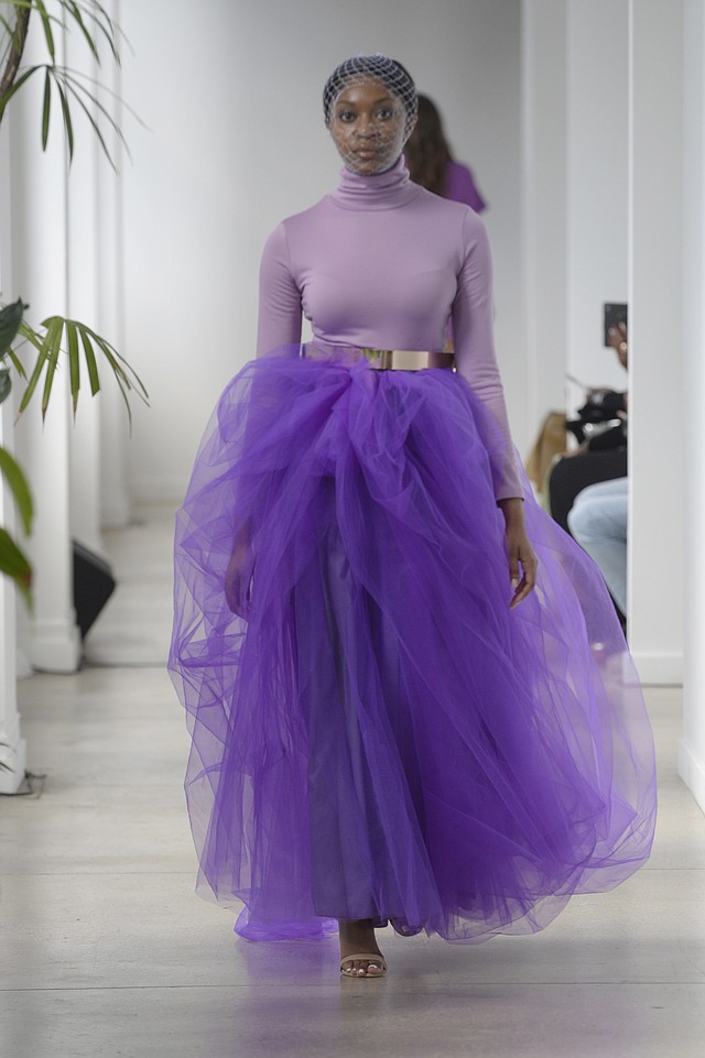 For the Tiffany Brown Designs Spring/Summer '22 collection showcased during New York Fashion Week, the designer incorporated 50 shades of purple. 
Photo: Fernanda Calfat/Getty Images for Tiffany Brown