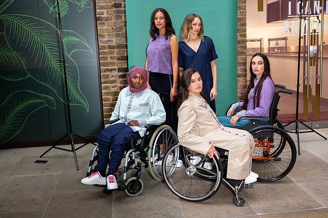 Models prepare to showcase the adaptive-fashion collection by Faduma's Fellowship and winner Harriet Eccleston during London Fashion Week. From left, in the back row, Alix Landais and Eleanor Davies. Front row from left, Najmah Samantar, Ella Beaumon and Lauren N.
Photo: Faduma's Fellowship