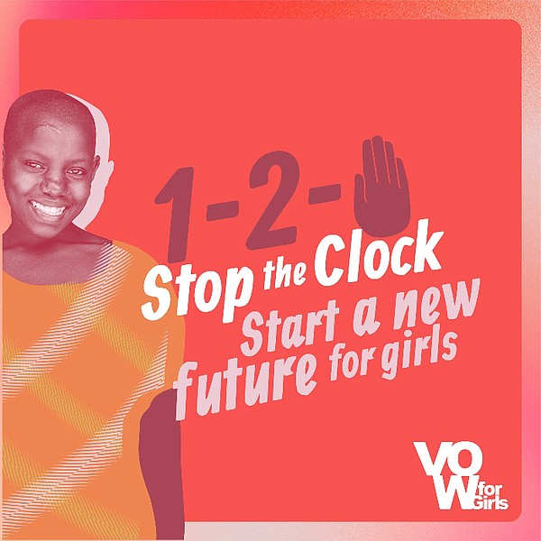 The “Stop the Clock” campaign is a response to the statistic that every three seconds a child as young as eight years old becomes a bride. Photo: VOW For Girls