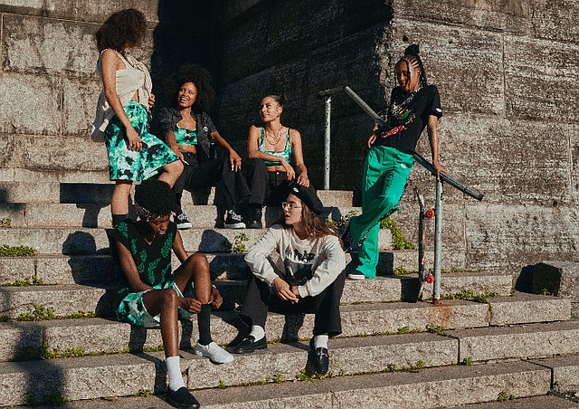 Members of the The Skate Kitchen, an all-female skate crew from New York, feature as the co-creators and stars of the campaign. Photo: H&M x No Fear and The Skate Kitchen