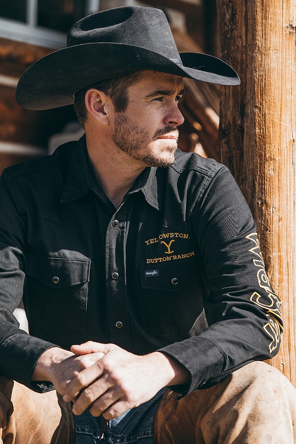 The new Wrangler x Yellowstone collection includes an assortment of denim and twill work shirts and jackets that feature the Dutton Ranch's "Y" logo. Image: Wrangler