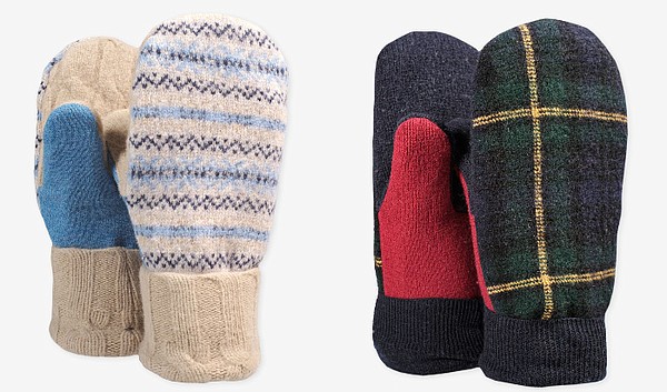 The sweater mittens created by Project Vermont were inspired by the pair of mittens worn by Bernie Sanders in a viral internet meme. Each pair of mittens is made from repurposed wool sweaters. Image: Outerknown