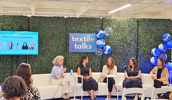 Messe Frankfurt’s editions of Texworld and Apparel Sourcing Los Angeles as well as Printsource at the California Market Center catered to attendees interested in sustainability—as long as their other demands could be met. Thoma­sine Dolan leads “The Rise of Next-Gen Bio-Based Materials” panel.